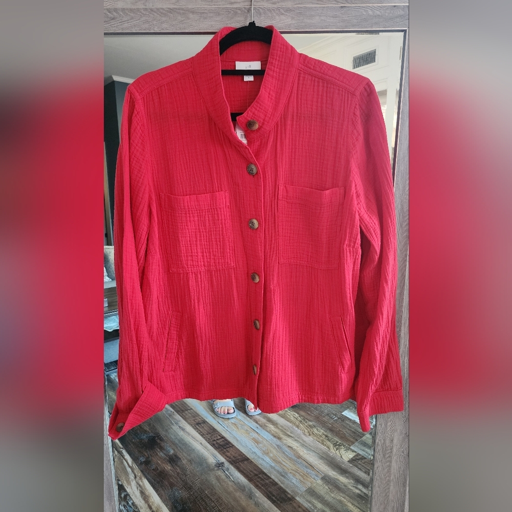J.Jill Cotton-gauze Button-front Shirt Jacket
